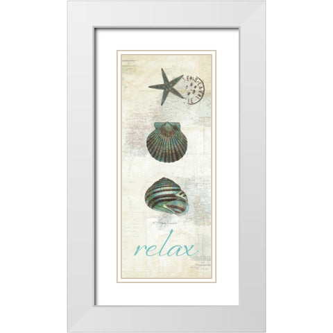 Touch of Blue Shells I White Modern Wood Framed Art Print with Double Matting by Pertiet, Katie