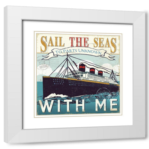 Lets Travel I White Modern Wood Framed Art Print with Double Matting by Pela Studio