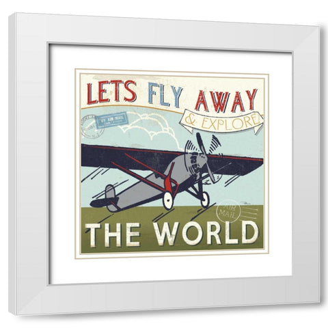 Lets Travel II White Modern Wood Framed Art Print with Double Matting by Pela Studio