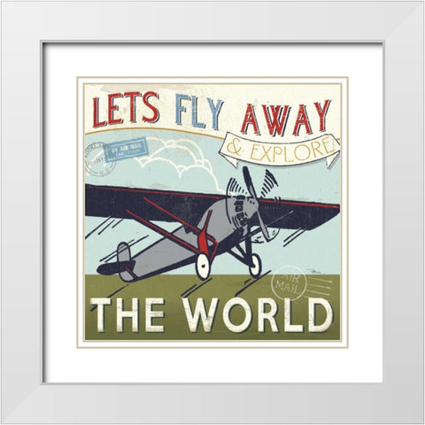 Lets Travel II White Modern Wood Framed Art Print with Double Matting by Pela Studio