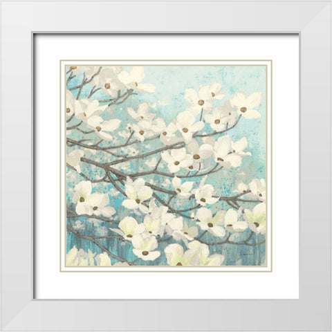 Dogwood Blossoms II White Modern Wood Framed Art Print with Double Matting by Wiens, James