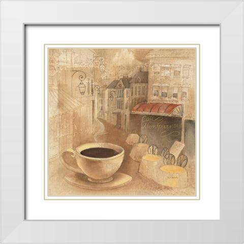 Cafe de Paris I White Modern Wood Framed Art Print with Double Matting by Hristova, Albena