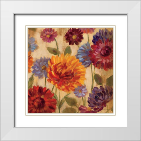 Rainbow Dahlias Crop III White Modern Wood Framed Art Print with Double Matting by Vassileva, Silvia