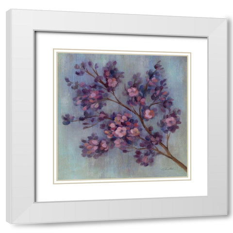 Twilight Cherry Blossoms II White Modern Wood Framed Art Print with Double Matting by Vassileva, Silvia