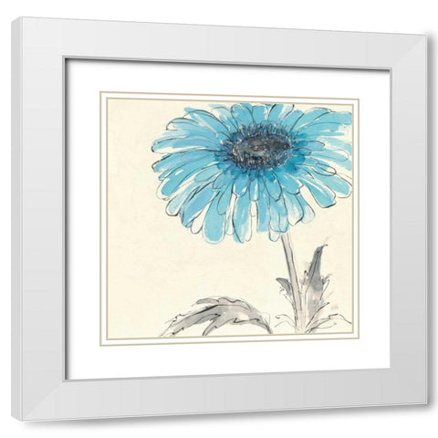 Gerbera Blue II White Modern Wood Framed Art Print with Double Matting by Paschke, Chris
