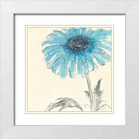 Gerbera Blue II White Modern Wood Framed Art Print with Double Matting by Paschke, Chris