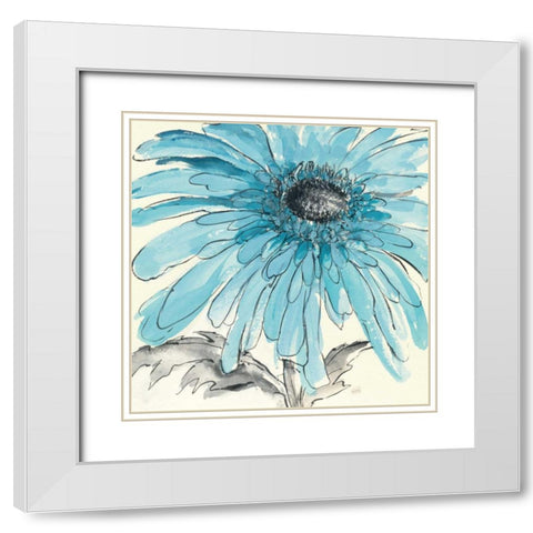 Gerbera Blue III White Modern Wood Framed Art Print with Double Matting by Paschke, Chris