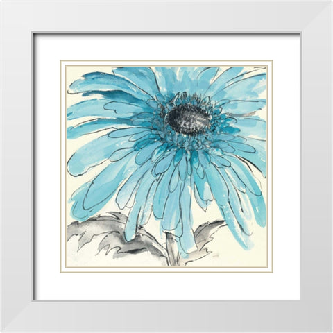 Gerbera Blue III White Modern Wood Framed Art Print with Double Matting by Paschke, Chris