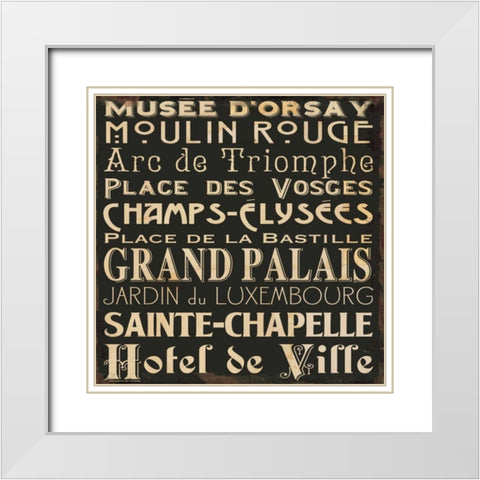 Paris Collage V White Modern Wood Framed Art Print with Double Matting by Pela Studio