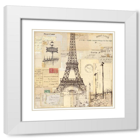 Paris Collage II White Modern Wood Framed Art Print with Double Matting by Pela Studio