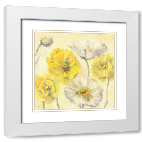 Gold and White Contemporary Poppies II White Modern Wood Framed Art Print with Double Matting by Rowan, Carol