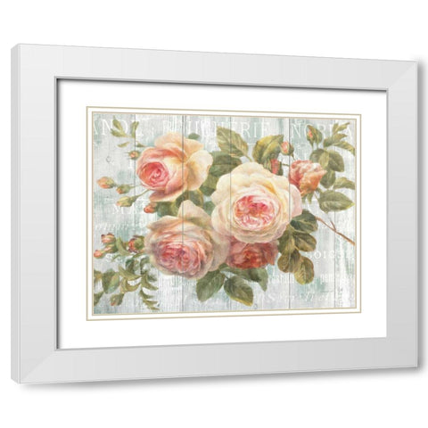 Vintage Roses on Driftwood White Modern Wood Framed Art Print with Double Matting by Nai, Danhui