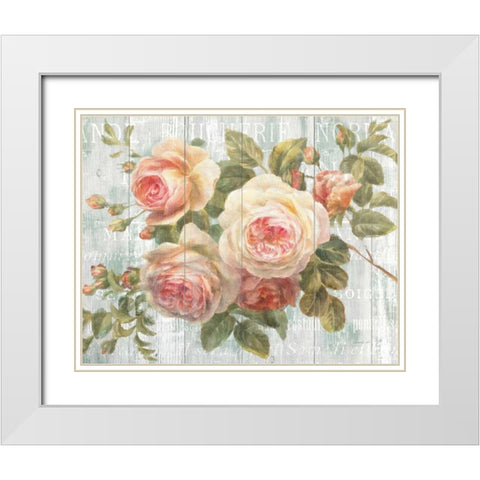 Vintage Roses on Driftwood White Modern Wood Framed Art Print with Double Matting by Nai, Danhui