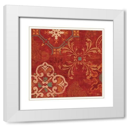 Crimson Stamps II White Modern Wood Framed Art Print with Double Matting by Pela Studio