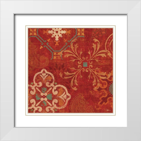 Crimson Stamps II White Modern Wood Framed Art Print with Double Matting by Pela Studio