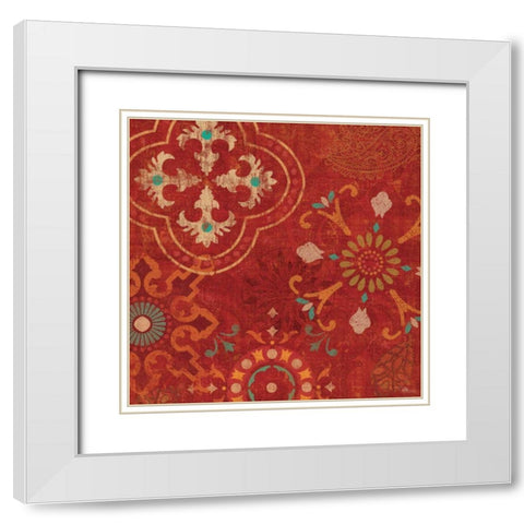 Crimson Stamps III White Modern Wood Framed Art Print with Double Matting by Pela Studio