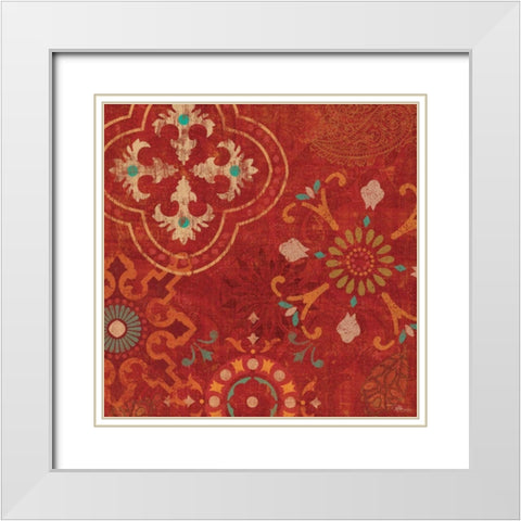Crimson Stamps III White Modern Wood Framed Art Print with Double Matting by Pela Studio