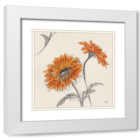 Orange Gerbera II White Modern Wood Framed Art Print with Double Matting by Paschke, Chris