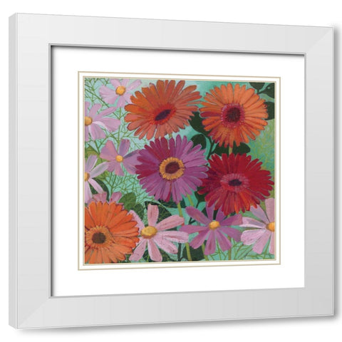 Cosmos and Gerberas I White Modern Wood Framed Art Print with Double Matting by Lovell, Kathrine