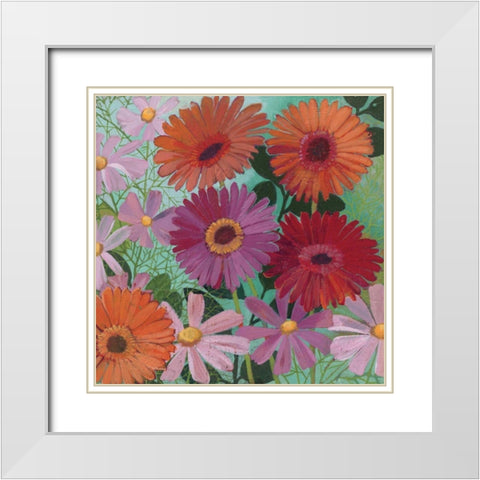 Cosmos and Gerberas I White Modern Wood Framed Art Print with Double Matting by Lovell, Kathrine