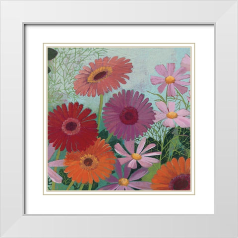 Cosmos and Gerberas II White Modern Wood Framed Art Print with Double Matting by Lovell, Kathrine