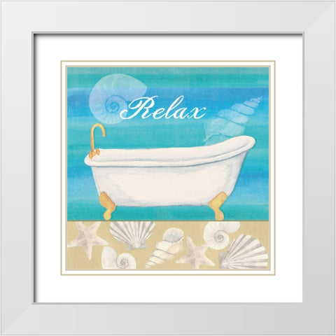 Seashells Bath I White Modern Wood Framed Art Print with Double Matting by Charron, Veronique