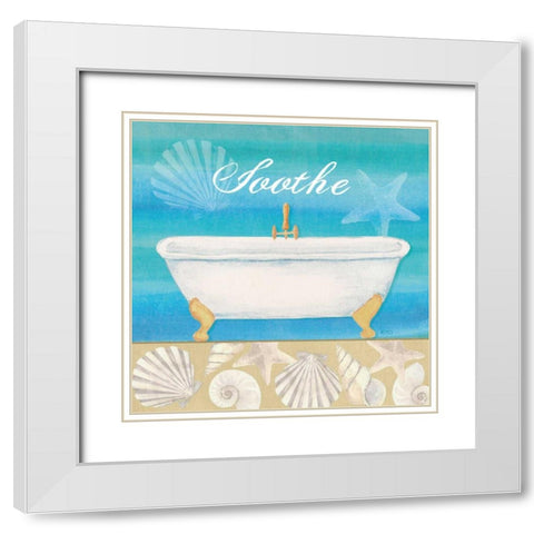 Seashells Bath II White Modern Wood Framed Art Print with Double Matting by Charron, Veronique