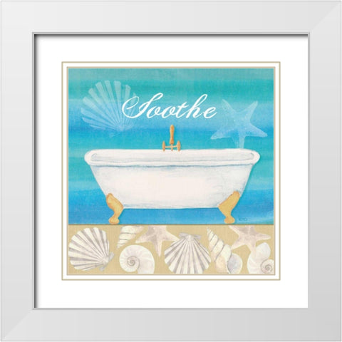 Seashells Bath II White Modern Wood Framed Art Print with Double Matting by Charron, Veronique