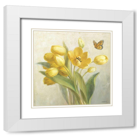 Yellow French Tulips White Modern Wood Framed Art Print with Double Matting by Nai, Danhui