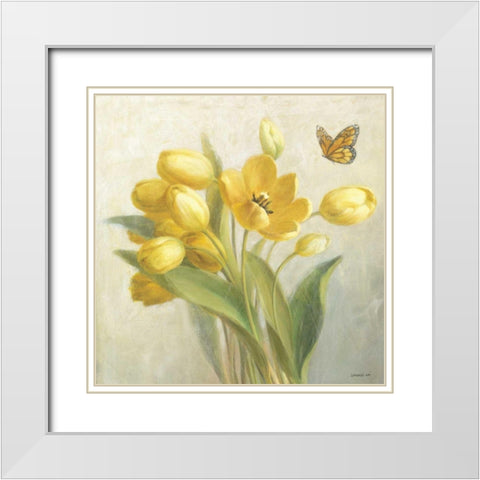 Yellow French Tulips White Modern Wood Framed Art Print with Double Matting by Nai, Danhui