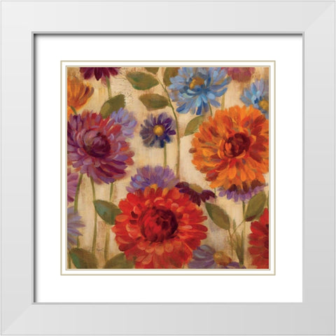 Rainbow Dahlias Crop II White Modern Wood Framed Art Print with Double Matting by Vassileva, Silvia
