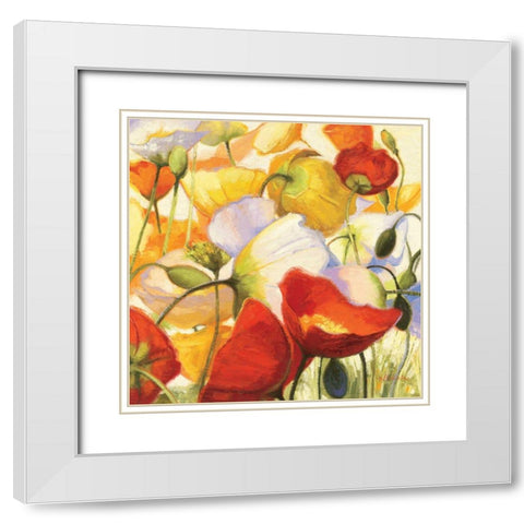 Poppies Up Close White Modern Wood Framed Art Print with Double Matting by Novak, Shirley