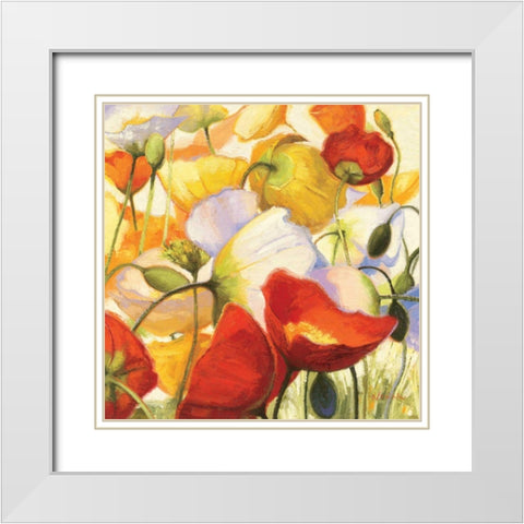Poppies Up Close White Modern Wood Framed Art Print with Double Matting by Novak, Shirley