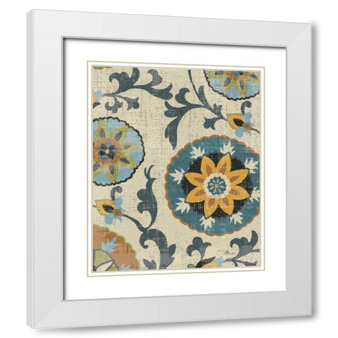 Persian Patchwork Blue Brown Tile I White Modern Wood Framed Art Print with Double Matting by Pela Studio