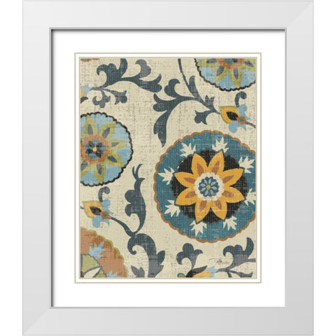 Persian Patchwork Blue Brown Tile I White Modern Wood Framed Art Print with Double Matting by Pela Studio