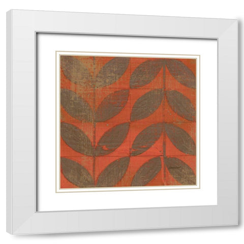Orange Gold Leaves White Modern Wood Framed Art Print with Double Matting by Lovell, Kathrine