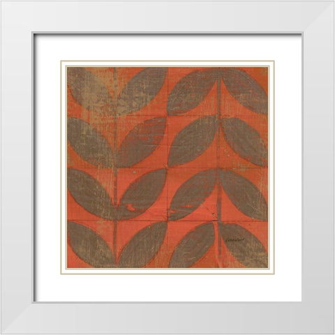 Orange Gold Leaves White Modern Wood Framed Art Print with Double Matting by Lovell, Kathrine