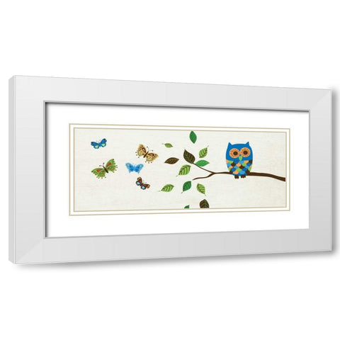 Good Morning Owl White Modern Wood Framed Art Print with Double Matting by Wild Apple Portfolio