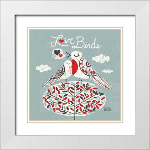 Love Birds Square White Modern Wood Framed Art Print with Double Matting by Mullan, Michael