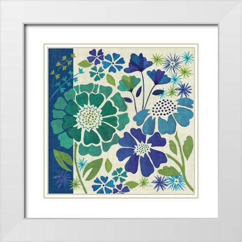 Blue Garden I White Modern Wood Framed Art Print with Double Matting by Charron, Veronique
