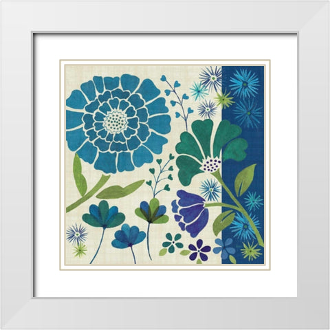 Blue Garden II White Modern Wood Framed Art Print with Double Matting by Charron, Veronique