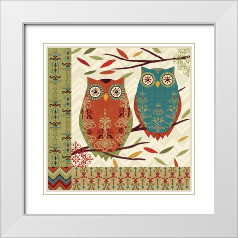 Hoot I White Modern Wood Framed Art Print with Double Matting by Charron, Veronique