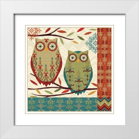 Hoot II White Modern Wood Framed Art Print with Double Matting by Charron, Veronique