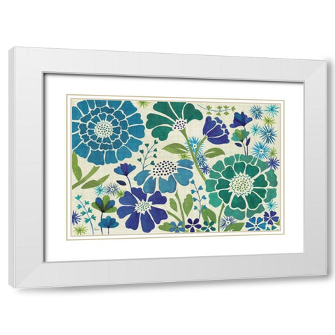 Blue Garden White Modern Wood Framed Art Print with Double Matting by Charron, Veronique