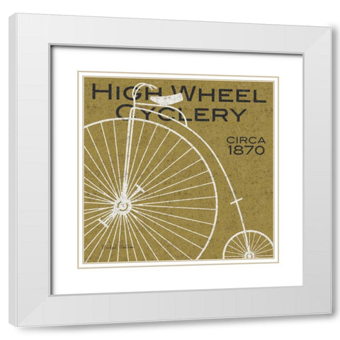 High Wheel Cyclery White Modern Wood Framed Art Print with Double Matting by Mullan, Michael