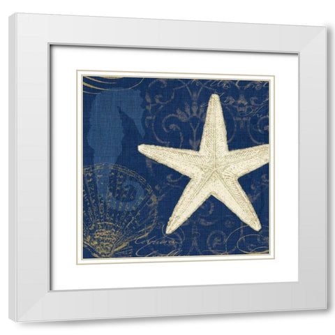 Coastal Moonlight I Teal White Modern Wood Framed Art Print with Double Matting by Pela Studio