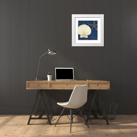 Coastal Moonlight II Teal White Modern Wood Framed Art Print with Double Matting by Pela Studio