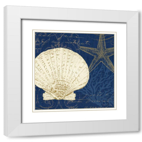 Coastal Moonlight II Teal White Modern Wood Framed Art Print with Double Matting by Pela Studio