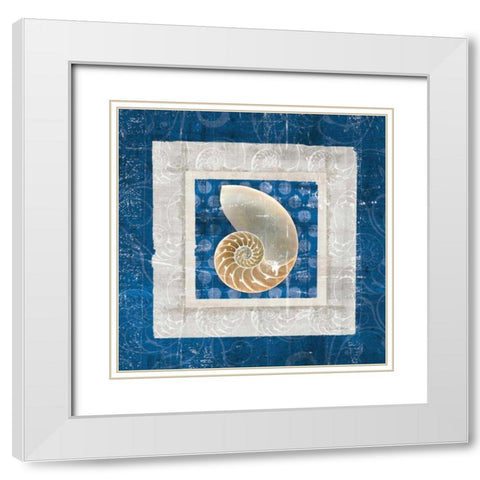 Sea Shell II on Blue  White Modern Wood Framed Art Print with Double Matting by Aldrich, Belinda