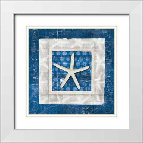 Sea Shell IV on Blue  White Modern Wood Framed Art Print with Double Matting by Aldrich, Belinda